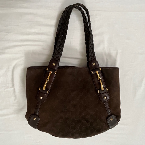 GUCCI Vintage Pelham Suede Hobo Shoulder Tote Brown - Picture 1 of 16